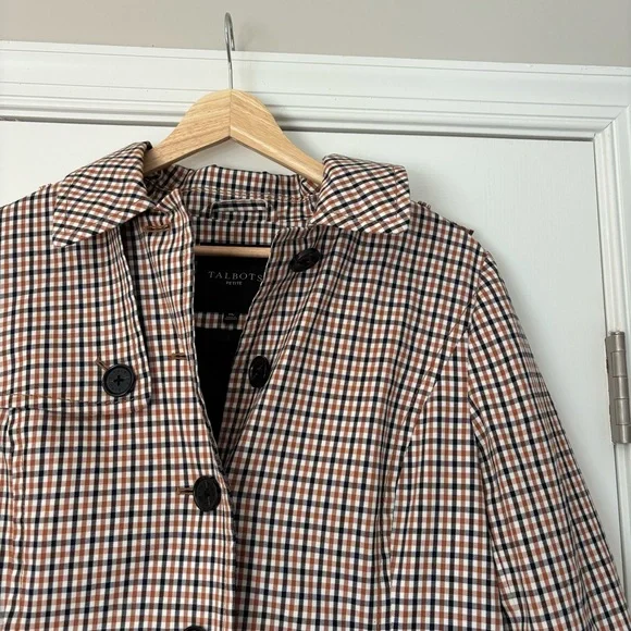 Talbots Polished Plaid Trench Coat NWOT Fall Office Career M P Petite MP - Picture 7 of 12